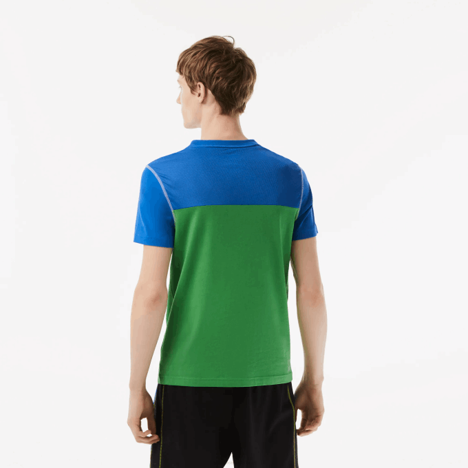 Men Lacoste V0ZN25 Blue Green White Yellow BUC Tennis x Daniil Medvedev Jersey T-Shirt - Image 3