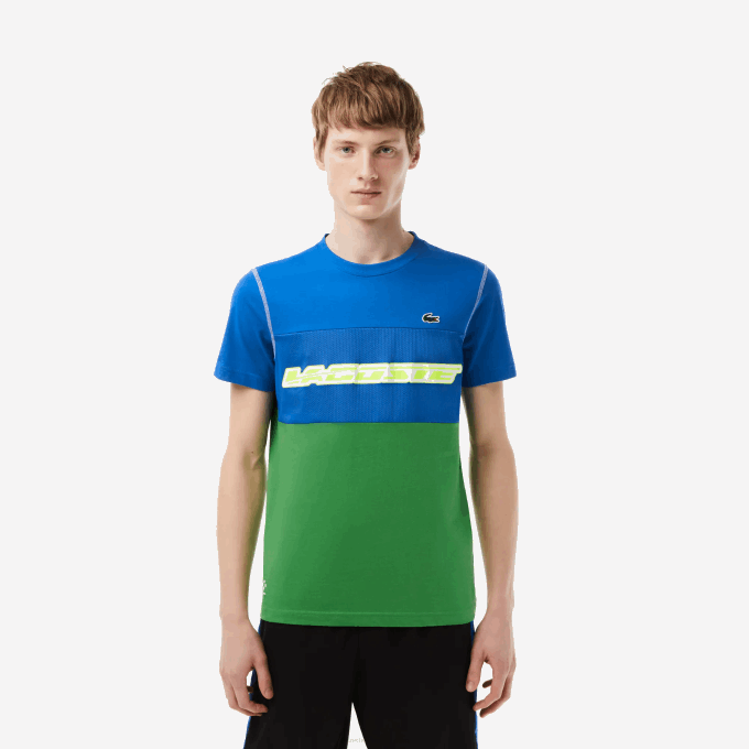 Men Lacoste V0ZN25 Blue Green White Yellow BUC Tennis x Daniil Medvedev Jersey T-Shirt - Image 1