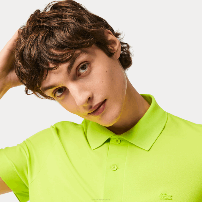 Men Lacoste V0ZN261 Yellow 90V Active Movement Breathable Cotton Pique Polo - Image 2