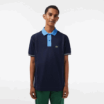 Men Lacoste V0ZN262 Navy Blue F65 Two-Tone Organic Cotton Polo