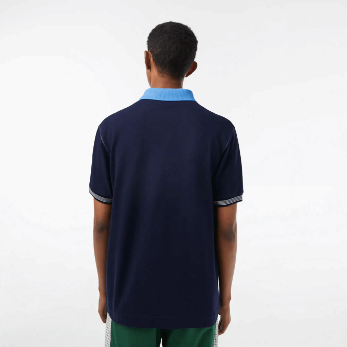 Men Lacoste V0ZN262 Navy Blue F65 Two-Tone Organic Cotton Polo - Image 3