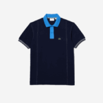 Men Lacoste V0ZN262 Navy Blue F65 Two-Tone Organic Cotton Polo - Image 4
