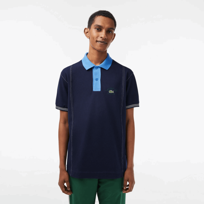Men Lacoste V0ZN262 Navy Blue F65 Two-Tone Organic Cotton Polo - Image 1