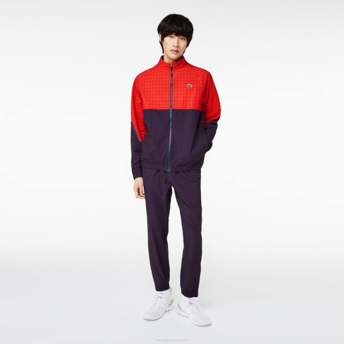 Men Lacoste V0ZN268 Red Navy Blue BQS Tennis x Novak Djokovic Jogger Set - Image 1