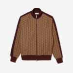 Men Lacoste V0ZN275 Beige Bordeaux MKJ Regular Fit Monogram Print Zip Sweatshirt