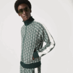Men Lacoste V0ZN276 Green Beige 7M4 Regular Fit Monogram Print Zip Sweatshirt - Image 5