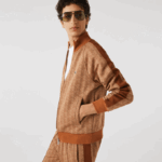 Men Lacoste V0ZN277 Beige Brown ZWM Regular Fit Monogram Print Zip Sweatshirt - Image 4