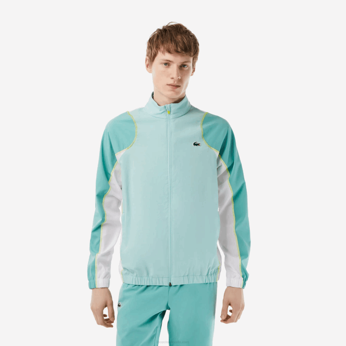 Men Lacoste V0ZN27 Light Green White Yellow XIA Tennis High Neck Jogger Set - Image 2
