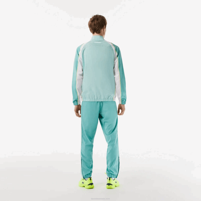 Men Lacoste V0ZN27 Light Green White Yellow XIA Tennis High Neck Jogger Set - Image 3