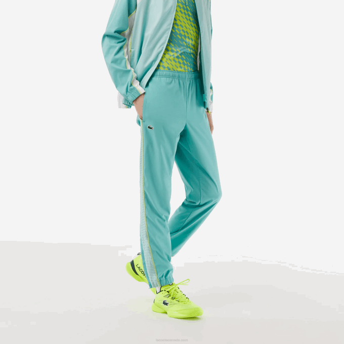 Men Lacoste V0ZN27 Light Green White Yellow XIA Tennis High Neck Jogger Set - Image 4