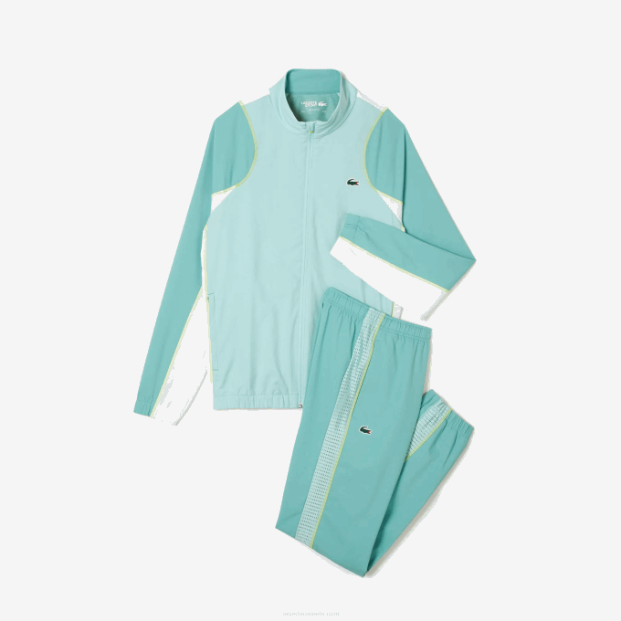 Men Lacoste V0ZN27 Light Green White Yellow XIA Tennis High Neck Jogger Set - Image 5