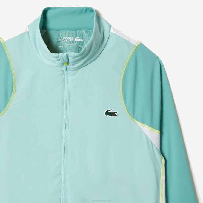 Men Lacoste V0ZN27 Light Green White Yellow XIA Tennis High Neck Jogger Set - Image 8