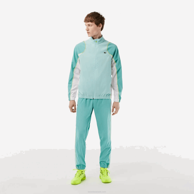 Men Lacoste V0ZN27 Light Green White Yellow XIA Tennis High Neck Jogger Set - Image 1