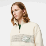 Men Lacoste V0ZN282 White XFJ Zip Neck Loose Fit Organic Cotton Sweatshirt - Image 2