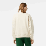 Men Lacoste V0ZN282 White XFJ Zip Neck Loose Fit Organic Cotton Sweatshirt - Image 3