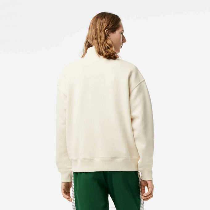 Men Lacoste V0ZN282 White XFJ Zip Neck Loose Fit Organic Cotton Sweatshirt - Image 3
