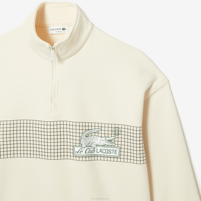 Men Lacoste V0ZN282 White XFJ Zip Neck Loose Fit Organic Cotton Sweatshirt - Image 5