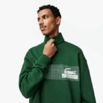 Men Lacoste V0ZN284 Green 132 Zip Neck Loose Fit Organic Cotton Sweatshirt - Image 2