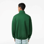 Men Lacoste V0ZN284 Green 132 Zip Neck Loose Fit Organic Cotton Sweatshirt - Image 3