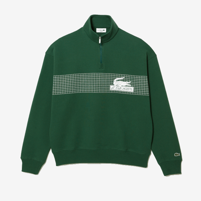 Men Lacoste V0ZN284 Green 132 Zip Neck Loose Fit Organic Cotton Sweatshirt - Image 4