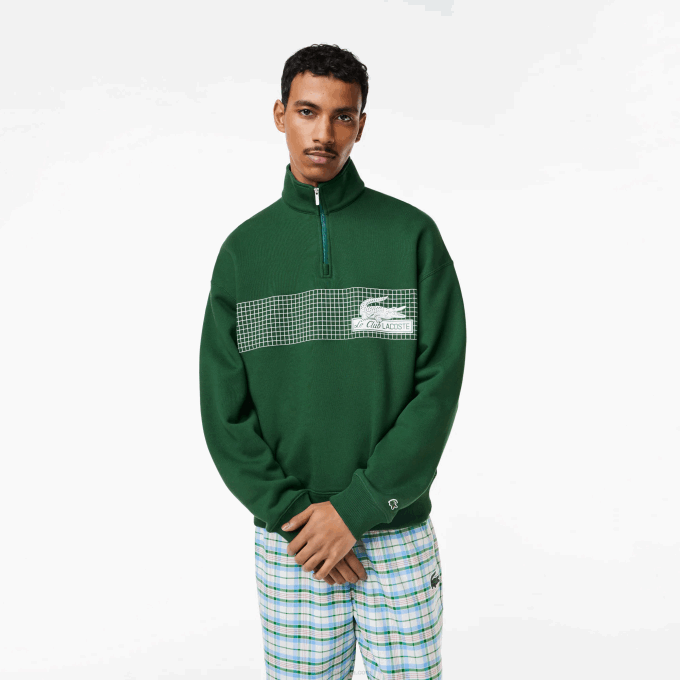 men_lacoste_v0zn284_green_132_zip_neck_loose_fit_organic_cotton_sweatshirt.png Men Lacoste V0ZN284 Green 132 Zip Neck Loose Fit Organic Cotton Sweatshirt - Image 1