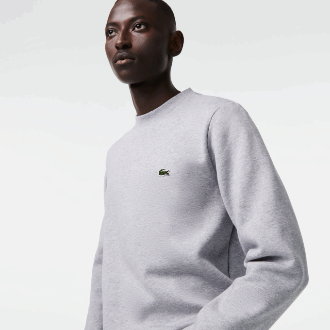 Men Lacoste V0ZN287 Grey Chine CCA Organic Brushed Cotton Sweatshirt - Image 2