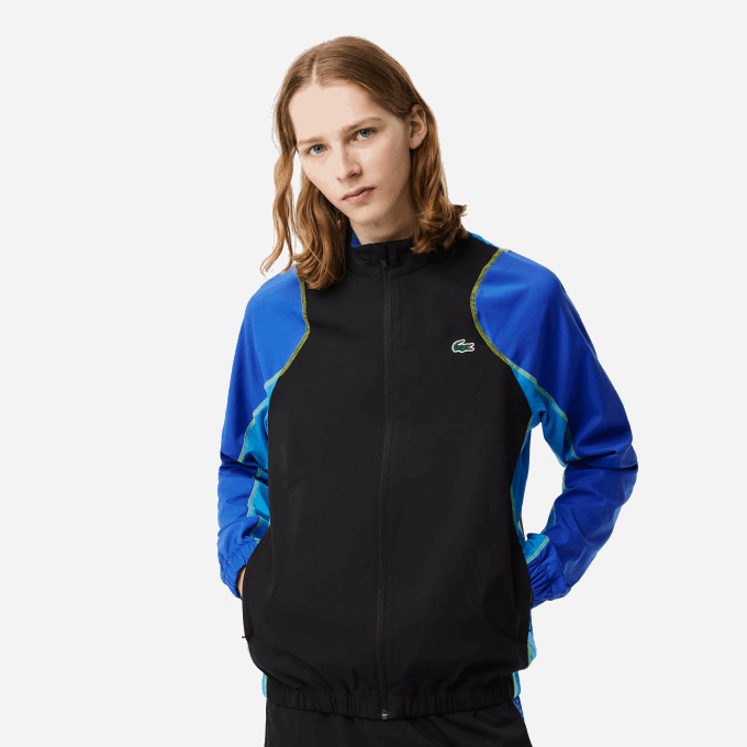 Men Lacoste V0ZN28 Black Blue Yellow AYF Tennis High Neck Jogger Set - Image 2