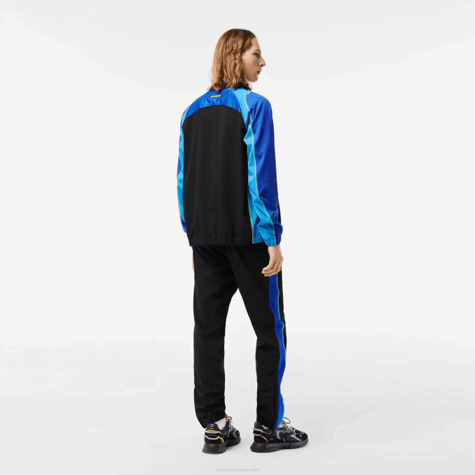 Men Lacoste V0ZN28 Black Blue Yellow AYF Tennis High Neck Jogger Set - Image 3