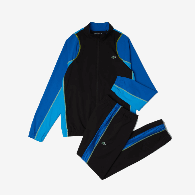 Men Lacoste V0ZN28 Black Blue Yellow AYF Tennis High Neck Jogger Set - Image 5