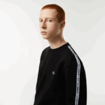 Men Lacoste V0ZN290 Black 031 Classic Fit Logo Stripe Flannel Sweatshirt - Image 2
