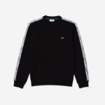 Men Lacoste V0ZN290 Black 031 Classic Fit Logo Stripe Flannel Sweatshirt - Image 4