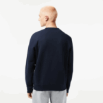 Men Lacoste V0ZN291 Navy Blue 166 Classic Fit Logo Stripe Flannel Sweatshirt - Image 3