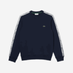 Men Lacoste V0ZN291 Navy Blue 166 Classic Fit Logo Stripe Flannel Sweatshirt - Image 4
