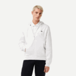 Men Lacoste V0ZN295 White 001 Kangaroo Pocket Fleece Zipped Sweatshirt