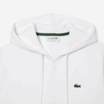 Men Lacoste V0ZN295 White 001 Kangaroo Pocket Fleece Zipped Sweatshirt - Image 5