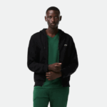Men Lacoste V0ZN296 Black 031 Kangaroo Pocket Fleece Zipped Sweatshirt