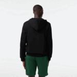 Men Lacoste V0ZN296 Black 031 Kangaroo Pocket Fleece Zipped Sweatshirt - Image 3
