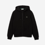 Men Lacoste V0ZN296 Black 031 Kangaroo Pocket Fleece Zipped Sweatshirt - Image 4
