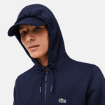 Men Lacoste V0ZN297 Navy Blue 166 Kangaroo Pocket Fleece Zipped Sweatshirt - Image 2
