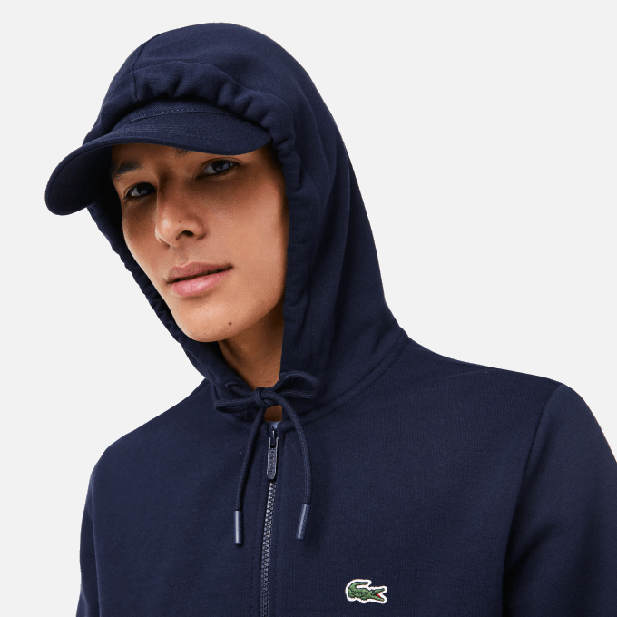 Men Lacoste V0ZN297 Navy Blue 166 Kangaroo Pocket Fleece Zipped Sweatshirt - Image 2