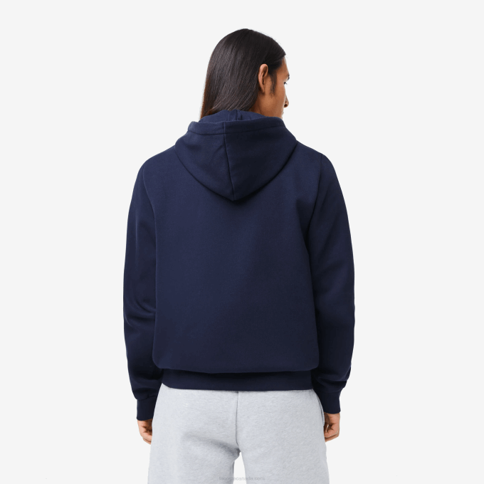 Men Lacoste V0ZN297 Navy Blue 166 Kangaroo Pocket Fleece Zipped Sweatshirt - Image 3
