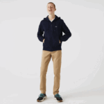 Men Lacoste V0ZN297 Navy Blue 166 Kangaroo Pocket Fleece Zipped Sweatshirt - Image 4