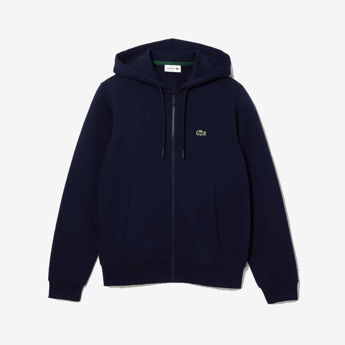 Men Lacoste V0ZN297 Navy Blue 166 Kangaroo Pocket Fleece Zipped Sweatshirt - Image 5