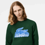 Men Lacoste V0ZN299 Green 132 Round Neck Unbrushed Fleece Sweatshirt - Image 2