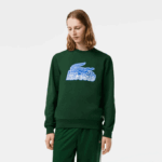 Men Lacoste V0ZN299 Green 132 Round Neck Unbrushed Fleece Sweatshirt