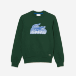 Men Lacoste V0ZN299 Green 132 Round Neck Unbrushed Fleece Sweatshirt - Image 4