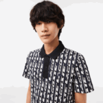 Men Lacoste V0ZN2 Blue White 9YT Active Movement Two-Tone Printed Polo - Image 2
