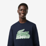 Men Lacoste V0ZN300 Navy Blue 166 Round Neck Unbrushed Fleece Sweatshirt - Image 2