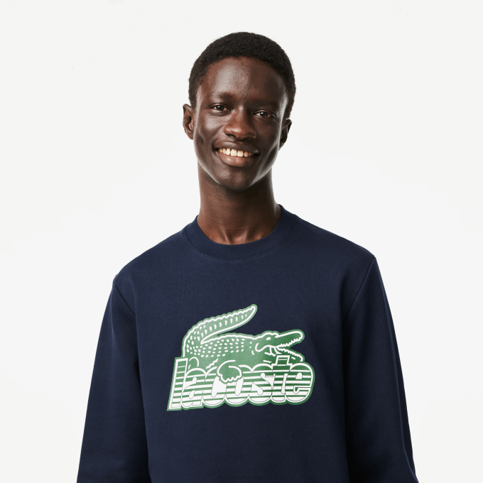Men Lacoste V0ZN300 Navy Blue 166 Round Neck Unbrushed Fleece Sweatshirt - Image 2