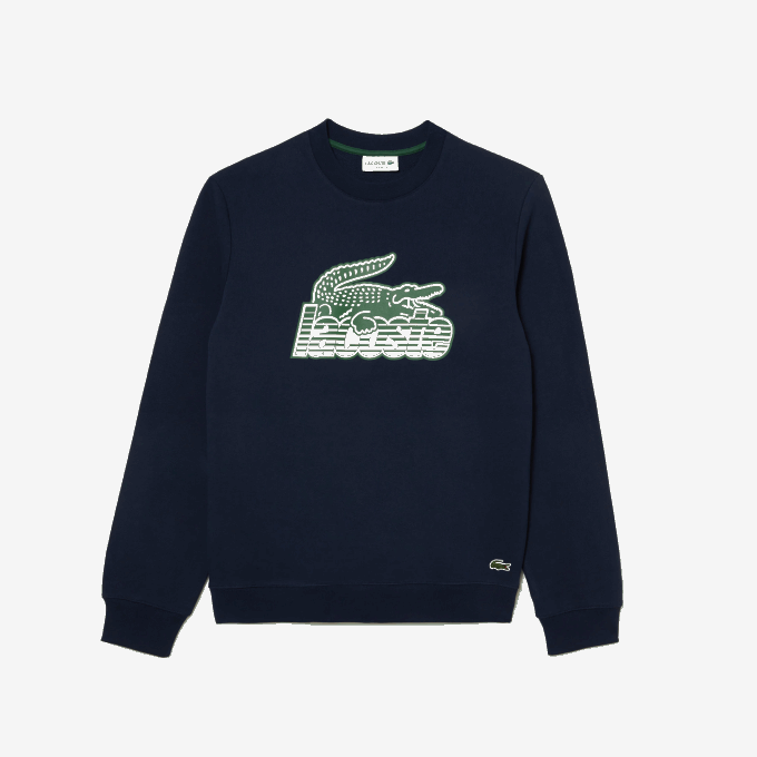 Men Lacoste V0ZN300 Navy Blue 166 Round Neck Unbrushed Fleece Sweatshirt - Image 4